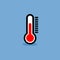 Thermometer icon in flat style, blue background