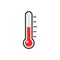 Thermometer icon. Measurement instrument. Weather thermometer with red mercury.