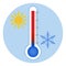 Thermometer icon. Measuring hot and cold temperature air on a blue background