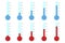 Thermometer icon for weather. Hot and cold scale. Celsius or Fahrenheit temperature. Red and blue indicator.