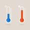 Thermometer icons measuring heat and cold. Thermometers showing hot and cold weather