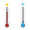 Thermometer measuring hot and cold temperature. Flat design.