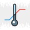 Thermometer with minimum and maximum temperature icon for weather forecast application or widget. Color version on light