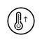 Thermometer. Rise temperature. Weather icon in a circle. Isolated vector illustration