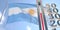 Thermometer shows high air temperature against blurred flag of Argentina. Hot weather forecast related 3D rendering