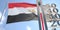 Thermometer shows high air temperature against blurred flag of Egypt. Hot weather forecast related 3D rendering