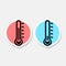 Thermometer sticker icon with blue and red indicators in flat style isolated on gray background