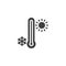 Thermometer with sunny and freezy weather vector icon