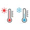 Thermometer vector icon set. Hot and cold weather illustration symbol collection.