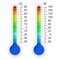 Thermometers Celsius and Fahrenheit, with scale of different colors from blue to red.