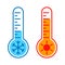 Thermometers with high and low temperatures graphic icons