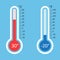 Thermometers icon. Goal flat vector illustration isolated on blu