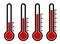 Thermometers icon set with different high temperature values. Abnormal heat. Devices for measuring the weather. Vector on a white