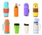 Thermos cartoon vector thermo cup isolated set