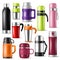 Thermos vector vacuum flask or bottle with hot drink coffee or tea illustration set of metal bottled container or
