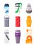 Thermos vector vacuum flask set or bottle with hot drink coffee or tea illustration set of metal bottled container or
