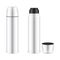 Thermoses white metal realistic mockups set. Insulating storage travel mugs  vacuum flasks  bottles
