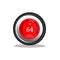 Thermostat with red and silver inside black circle  with wifi icons and 64 degree in white background