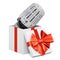 Thermostatic radiator valve inside gift box, present concept. 3D rendering