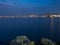 Thessaloniki cityline in the night view from kalamaria marina