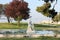 THESSALONIKI, Greece, Ornamental fountain and sculpture of a naked woman in a Thessaloniki park northern Greece