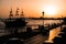 Thessaloniki Port at Dusk Time, boat passing by