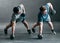 Theyre getting into the swing of things. Full length shot of two handsome young male athletes working out with dumbbells