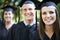 Theyre proud graduates. Portrait of a group of happy students on graduation day.