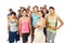 Theyre serious about yoga fitness. A serious and focused yoga class standing together on a white background.