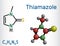 Thiamazole, methimazole molecule. It is hyperthyroidism drug. Structural chemical formula and molecule model