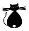 Thick black cat with big whiskers and curved tail cartoon illustration