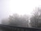 Thick cold, autumn fog on the highway in the morning a dangerous natural phenomenon poor visibility