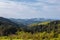 Thick forested hills with mists on top of the hills and in the valleys