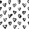Thick grunge hand drawn hearts. Seamless pattern in black and white. Perfect for wrapping paper, textile, fabric and