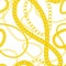 Thick heavy golden chains and bracelets on white, seamless pattern, vector