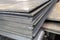 thick hot rolled steel sheets stack corner, close-up