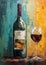 Thick Impasto Wine Bottle Glass Table Painted Palette Knife Expressive Color Strong Walls Heavy Pale Sober Toast