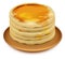 Thick pancakes with honey on plate. Stack of pancakes