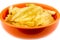 Thick rippled potato chips in bowl isolated