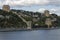 The thick Stone walls and Towers of the Rumeli Fortress at the narrowest point of the Bosphorus Straits