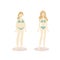 Thick and thin girl without clothes in his underwear. The process steps or weight loss. Cartoon female character