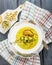 Thick vegetable soup puree with Brussels sprouts