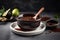 Thick velvety and delicious chocolate mole sauce on dark background, mexican food, generativ ai