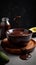 Thick velvety and delicious chocolate mole sauce on dark background, mexican food, generativ ai