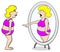 Thick woman looks in the mirror