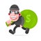 Thief With A Bag Of Money Running From Prosecution. Vector Illustration