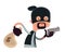 Thief in black holding a gun illustration cartoon character