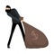 Thief in black mask pulls a bag of money. Vector illustration in flat cartoon style.
