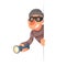 Thief with flashlight peeping out of the corner cartoon design vector illustration