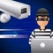 Thief hacking in laptop cyber data camera